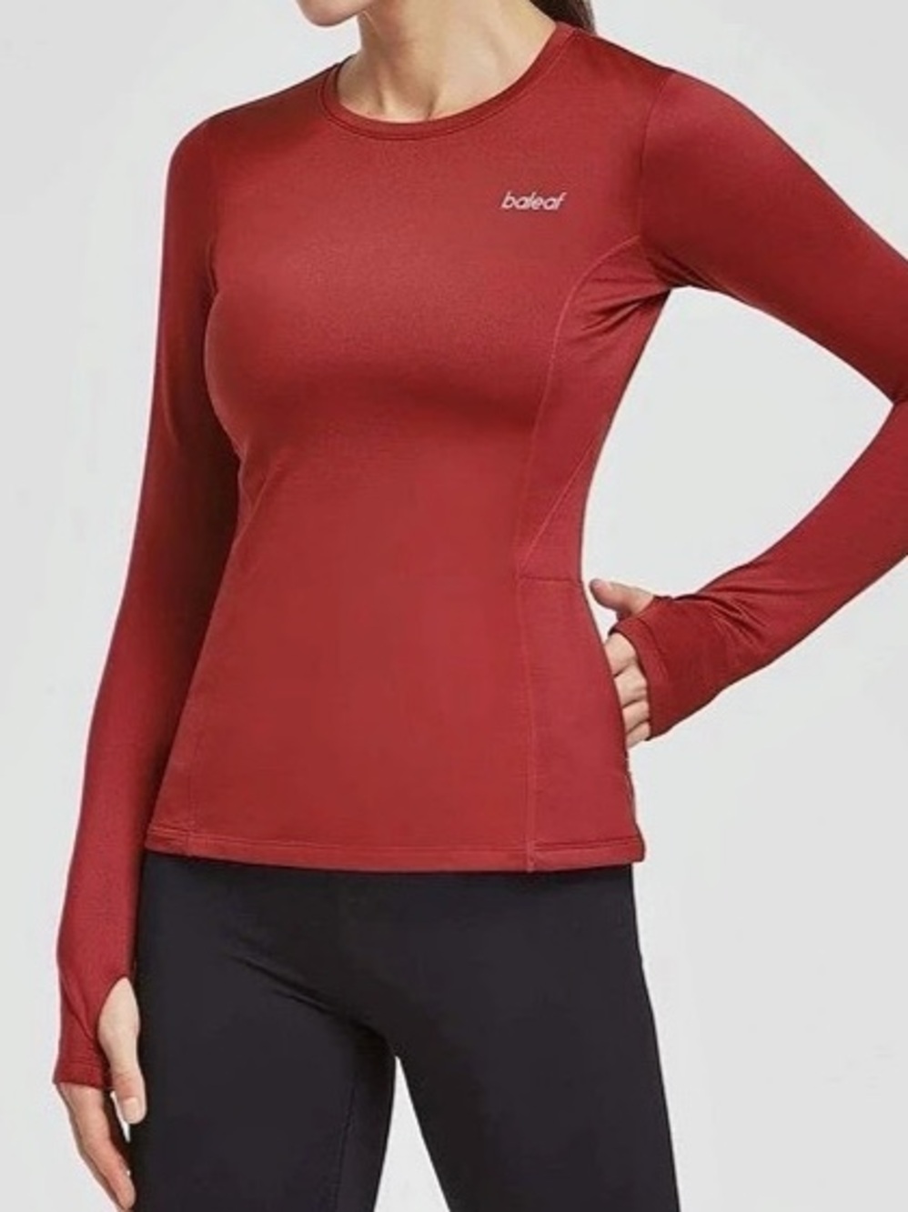Baleaf Colorblock Fleece Crew Pullover Red Long Sleeve Athletic Top Size XS